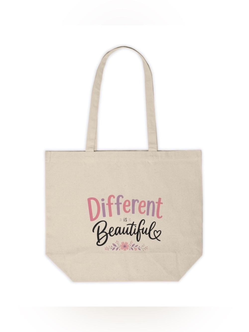Different Is Beautiful Canvas Tote Bag | Inspirational Floral Quote Bag